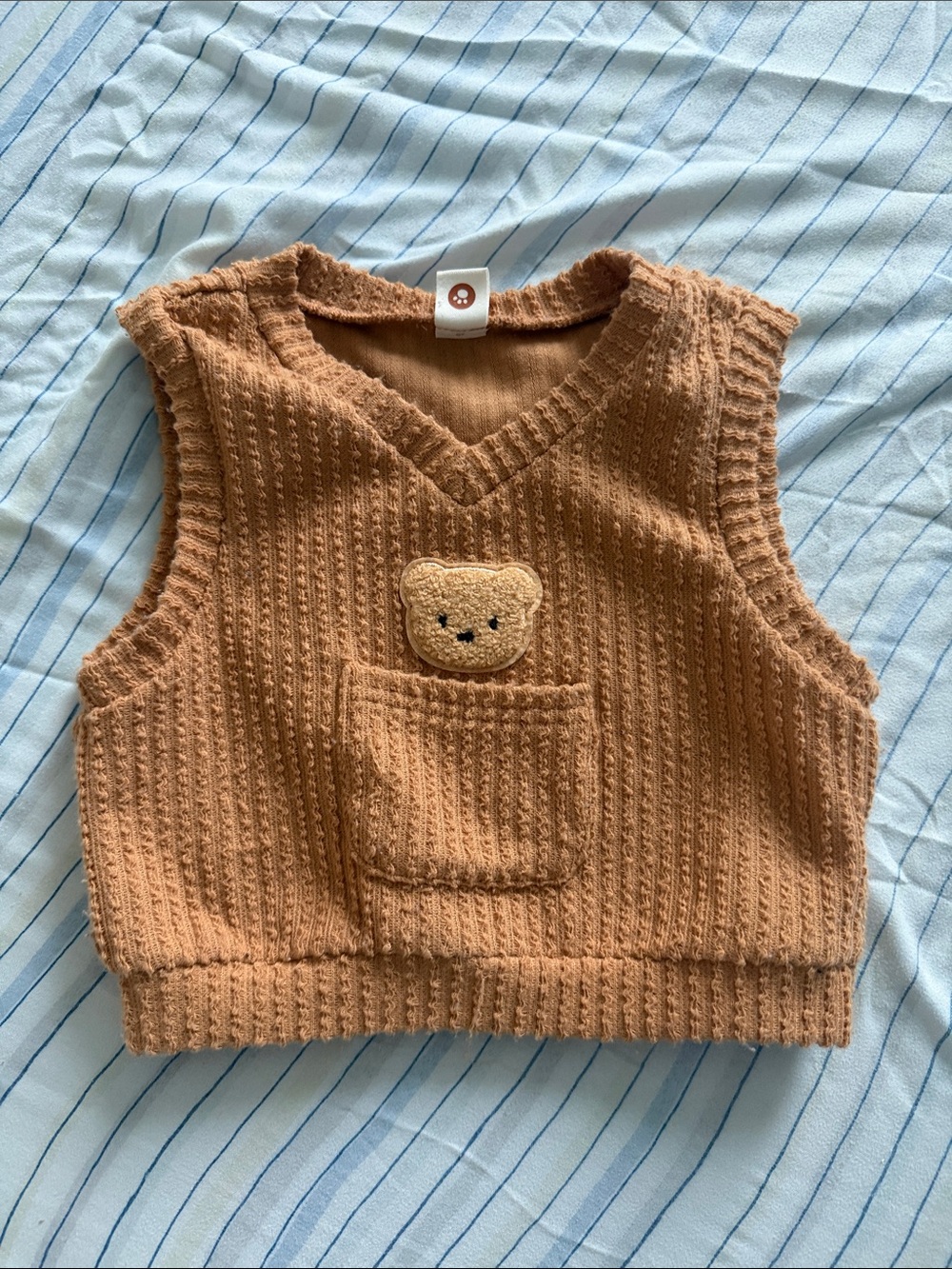 Children's Knit Bear Pocket Vest - Tan
